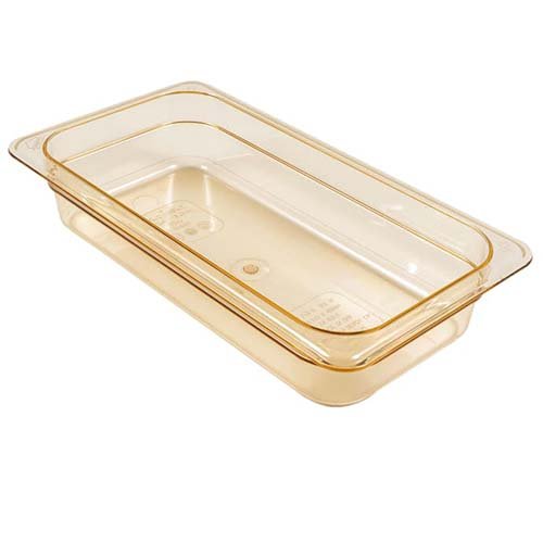 PLASTIC 1/3 SIZE HIGH HEAT GN FOOD PAN H6.5cm / H2.5", AMBER, CAMBRO