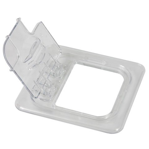 POLYCARBONATE FLAT LID WITH HINGED NOTCHED LID FOR 1/6 SIZE GN FOOD PAN, CLEAR, FLIPLID®, CAMBRO