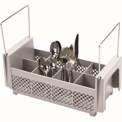 Cambro 8-Compartment Half Flatware Basket With Handle, Soft Gray