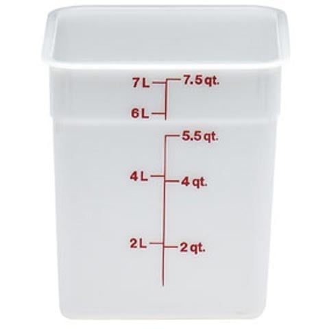 Cambro Polyethylene Square Food Container L21.8xW21.8xH23.2cm / L8.6xW8.6xH9.1", 7.6L / 8Qt, White, Camsquare®