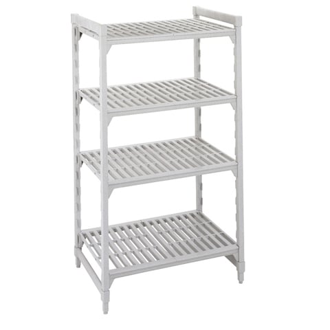 POLYPROPYLENE 4 VENTED SHELVES STARTER SHELVING UNIT, W91xD61xH163cm / W36xD24xH64", SPECKLED GREY, CAMSHELVING® PREMIUM, CAMBRO