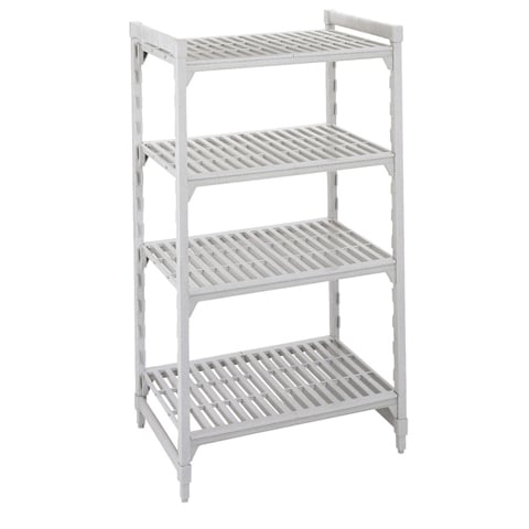 POLYPROPYLENE 4 VENTED SHELVES STARTER SHELVING UNIT, W91xD61xH183cm / W36xD24xH72", SPECKLED GREY, CAMSHELVING® PREMIUM, CAMBRO