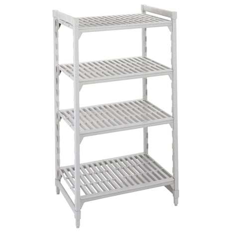 POLYPROPYLENE 4 VENTED SHELVES STARTER SHELVING UNIT, W107xD61xH163cm / W42xD24xH64", SPECKLED GREY, CAMSHELVING® PREMIUM, CAMBRO