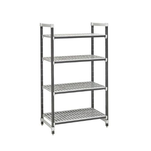 Cambro Polypropylene 4 Vented Shelves Starter Shelving Unit W91.5xD54xH183cm / W36xD21xH72", Speckled Grey, Elements Xtra