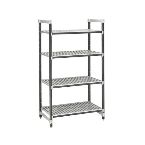 Cambro Polypropylene 4 Vented Shelves Starter Shelving Unit W107xD54xH183cm / W42xD21xH72", Speckled Grey, Elements Xtra