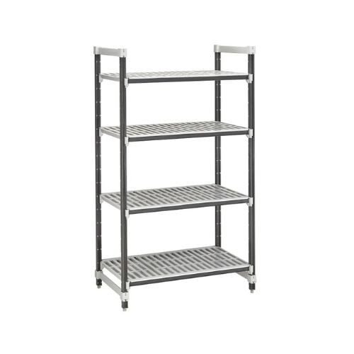 Cambro Polypropylene 4 Vented Shelves Starter Shelving Unit W122xD54xH163cm / W48xD21xH64", Speckled Grey, Elements Xtra