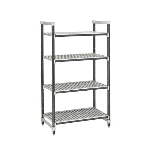 Cambro Polypropylene 4 Vented Shelves Starter Shelving Unit W91.5xD61xH163cm / W36xD24xH64", Speckled Grey, Elements Xtra