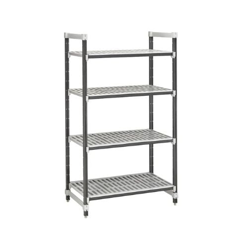 Cambro Polypropylene 4 Vented Shelves Starter Shelving Unit W122xD61xH163cm / W48xD24xH64", Speckled Grey, Elements Xtra
