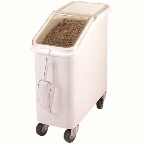 POLYETHYLENE MOBILE SLANT TOP INGREDIENT BIN W33xD75xH71cm / W13xD29.5xH28", 81L / 21Gal, WHITE, CAMBRO