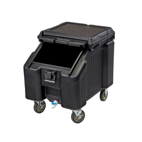 Cambro Polyethylene Slant Top Ice Caddy With 2 Fixed 2 Swivel Casters With 1 Brake W58.5xD80xH74.5cm / W23xD31.5xH29.3", 57Kg / 125Lb, Black, Slidinglid™