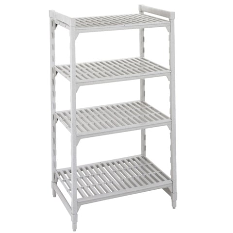 Cambro Camshelving® Premium Polypropylene 4 Vented Shelves Starter Shelving Unit, W107xD46xH163cm / W42xD18xH64", Speckled Grey