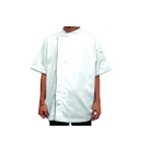 CCK Short Sleeve Chef's Uniform Covered Press Button With Black Trimming,M