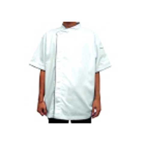 CCK Short Sleeve Chef's Uniform Covered Press Button, Black Trimming,XXL