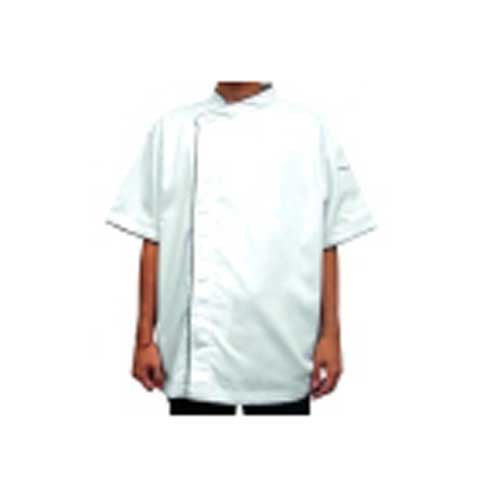 CCK Short Sleeve Chef's Uniform Covered Press Button, Black Trimming,XXXL