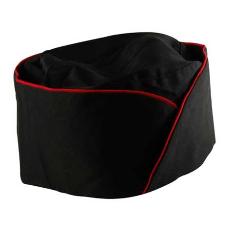 Cotton Chef's Hat Black With Red Trim, (S)