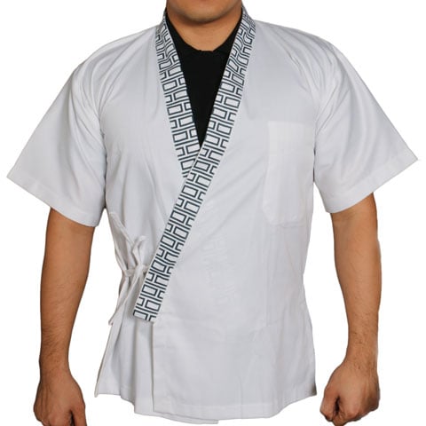 Japanese Chef Uniform, White With Rectangle Trim (M)