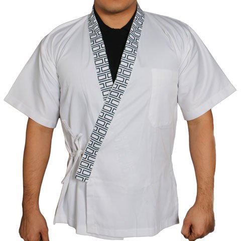 Japanese Chef Uniform, White With Rectangle Trim (Xl)