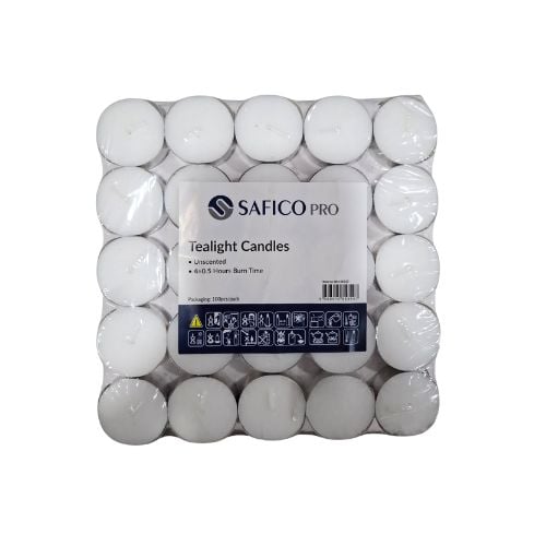 Safico Pro Tea Light Candle 4 Hour Burn Time, 100Pcs/Box, 10Boxes/Ctn, White