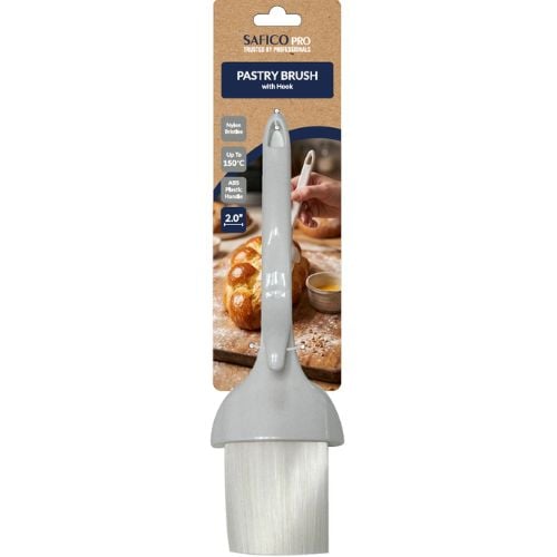 Safico Pro Plastic Pastry Brush With Hook, 2" Flat Nylon Bristles, White
