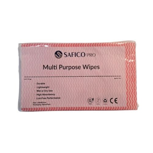 Safico Pro Non-Woven Multipurpose Dry Wipers 60x35cm, Red 25-pc/pkt, 10-pkt/ctn
