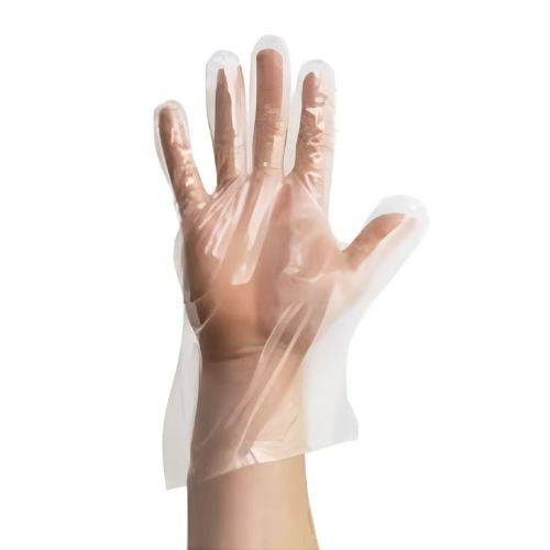 HDPE DISPOSABLE GLOVE L28xW24.5cm, 100pcs/box, 50box/ctn, EMBOSSED, CLEAR, SAFICO PRO