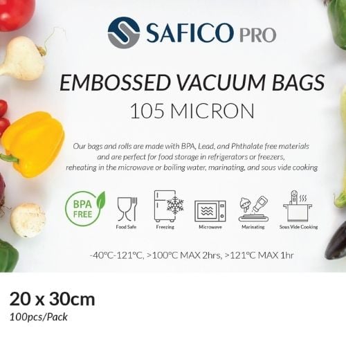 Safico Pro 105 Micron Embossed Vacuum Bags 20x30cm, -40°/+121°C, 50pcs/pack, 20packs/ctn