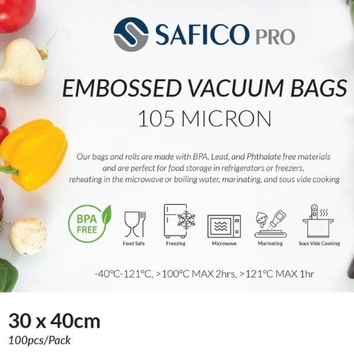 Safico Pro 105 Micron Embossed Vacuum Bags 30x40cm, -40°/+121°C, 50pcs/pack, 10packs/ctn