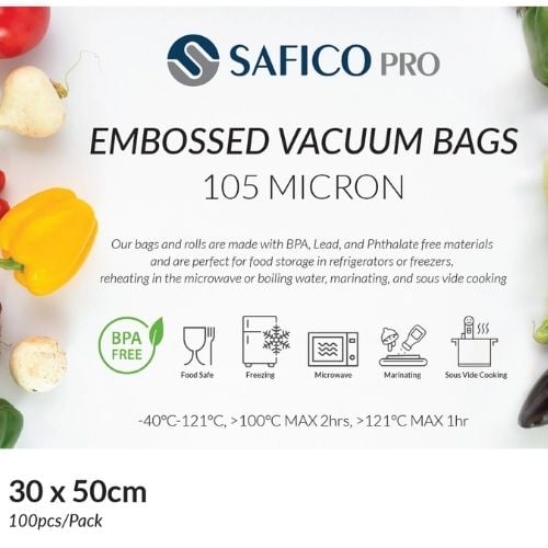 Safico Pro 105 Micron Embossed Vacuum Bags 30x50cm, -40°/+121°C, 50pcs/pack, 10packs/ctn