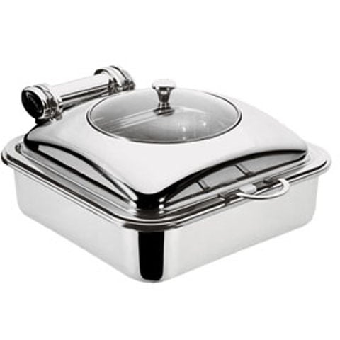 Safico Stainless Steel Square Induction Chafing Dish with Glass Lid, L39.4xW51xH20cm, 5L