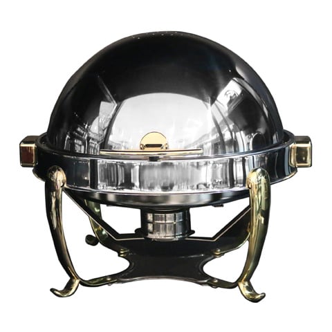 Safico Stainless Steel Chafing Dish, Round Roll Top, 51x50x46cm, with Brass Leg & Knob