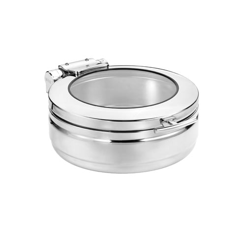 Safico Stainless Steel Round Induction Chafing Dish with Glass Lid L37.5xW48xH17cm, 5.3L