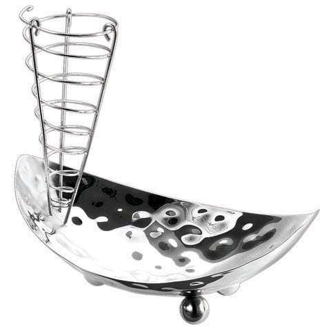 Safico Stainless Steel Bread Basket with Holder, L28.5xW19.2xH24cm, Hammered Finish