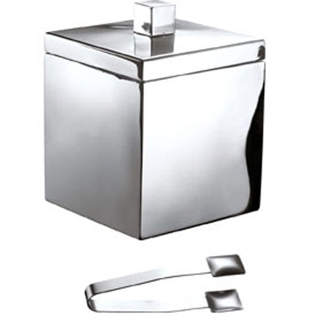 Safico Stainless Steel Square Double Wall Ice Bucket with Cover & Tong L13.5xW13.5xH18cm(Bucket), L13.8cm (Tong), 1.25L, Mirror Finish