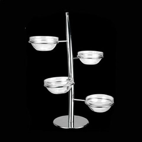 Safico Stainless Steel Nut Bowl Stand, Including 4Pcs Glass Bowl, L37xW27xH48.5cm