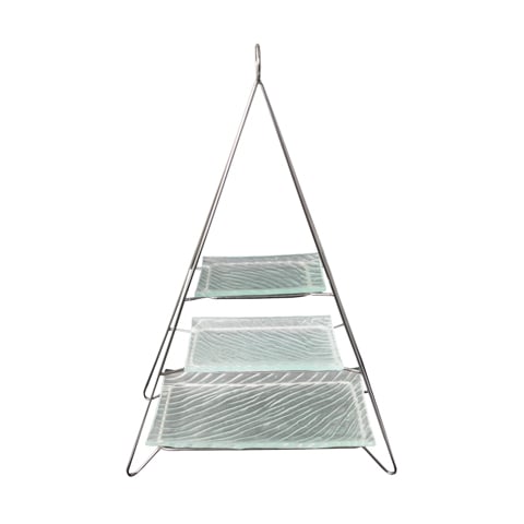 Safico Stainless Steel Afternoon 3-Tier Tea Stand with Glass Plates L33.5xW21xH51.5cm