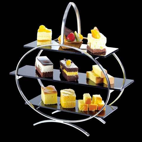 Safico Stainless Steel 3 Tier High Tea Stand With 3 Rect Tray (Top Tray With 3 Square Recesses) L33.5xW13.3xH40.3cm