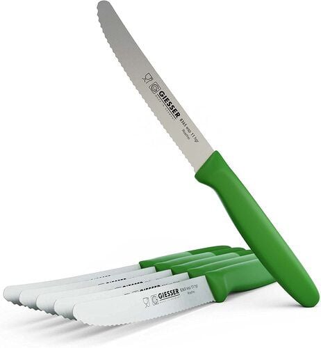 Giesser Universal Knife 11cm With Serrated Edge, Plastic Handle Green