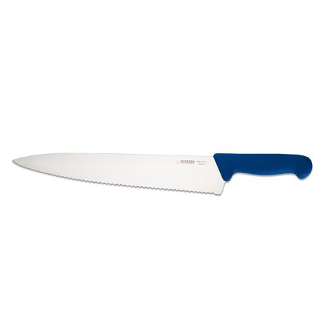Giesser Chef's Knife 31cm With Wide Blade & Wavy Edge, Plastic Handle Blue