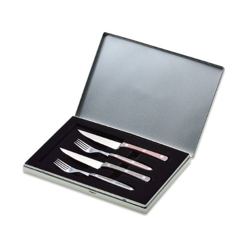 Giesser Steak Cutlery Set Of 4Pc In Aluminium Box, Palisander Wooden Handle