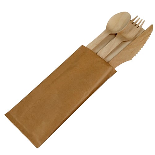 Solia Wooden Cutlery 4-In-1, Natural, 100Sets/Pkt