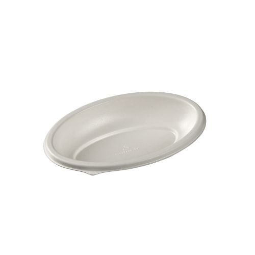 Solia Sugarcane Pulp Biodegradable Oval Dish Plate L13xW8.6xH2.2cm, 50Pcs/Pkt, 4Pkts/Ctn, Galaxie White