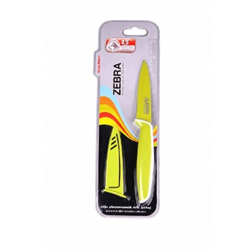Zebra Paring Knife 3.5", Colour Coating With Green Sheath