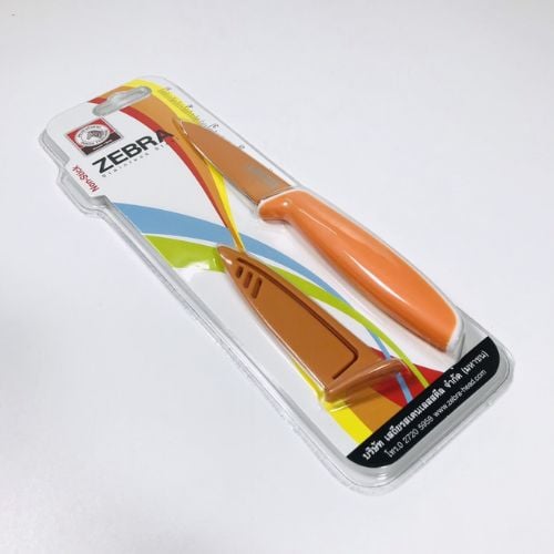 Zebra Paring Knife 3.5", Colour Coating With Orange Sheath
