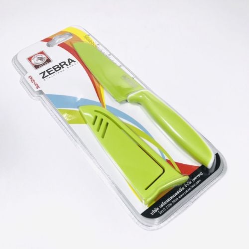 Zebra Santoku Knife 5", Colour Coating With Green Sheath