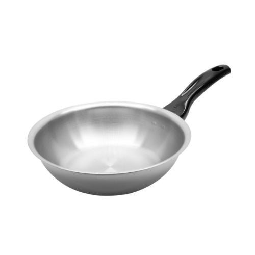 Zebra Vitalux Stainless Steel 3-Ply Wok With Bakelite Handle (Induction-Usable) 26cm (Inner Dia 24cm)