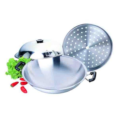 Zebra 5-Ply Stainless Steel Chinese Wok 38cm W/Lid & Steamer