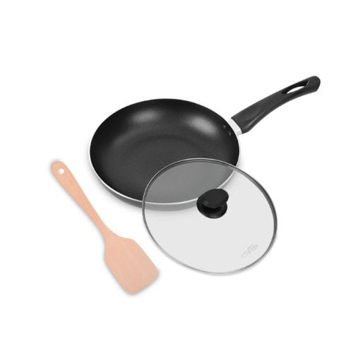 Zebra Non-Stick Frying Pan Ø28cm With Glass Lid & Wooden Turner, Wisdom