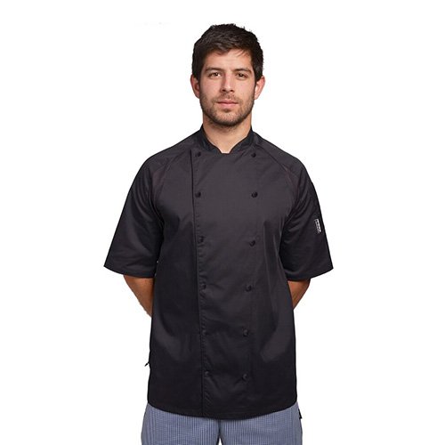 Le Chef Short Sleeve Chef Uniform, Black W/Black Underam Side Panels, Stayccol, 2XL