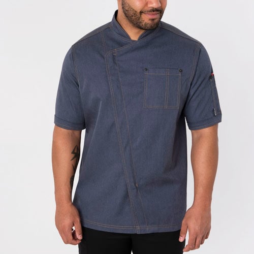 Le Chef Short Sleeve Denim Chef Jacket, Indigo Denim, L