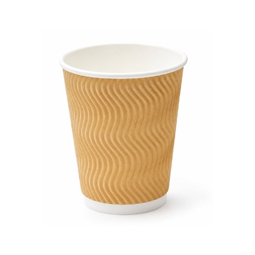BFOODING, PE COATED PAPER RIPPLE WALL CUP, Ø9x5.8xH11cm, 12oz, 10pcs/pkt, 50pkts/ctn, BROWN